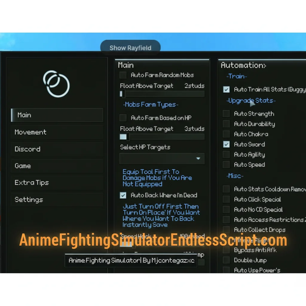 Rayfield script for Anime Fighting Simulator endless